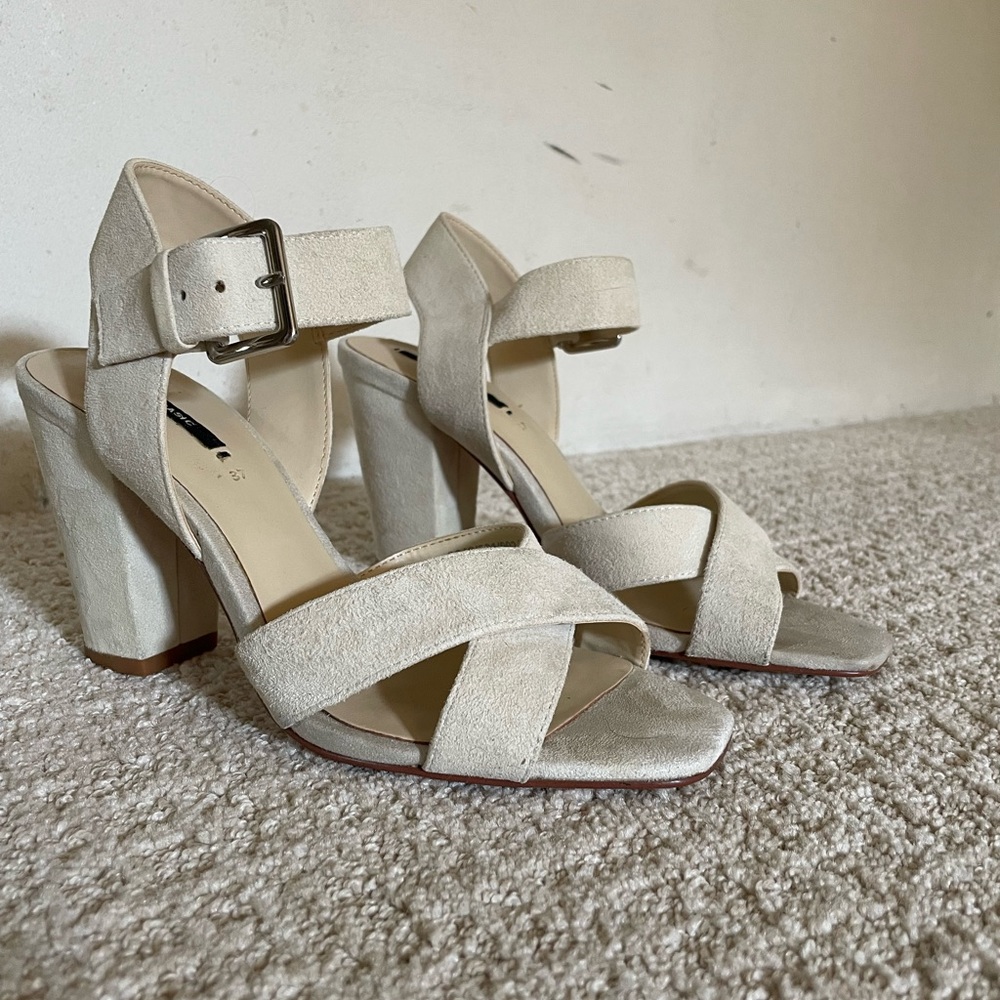 Suede Cream Heeled Sandals